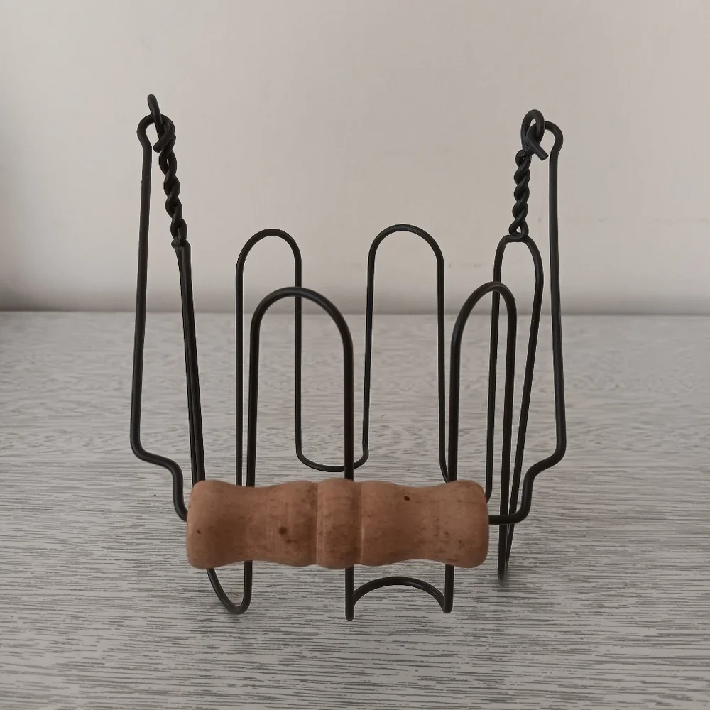 Vintage Black Metal Wire Candle Holder With Wood Handle For Jar Candles